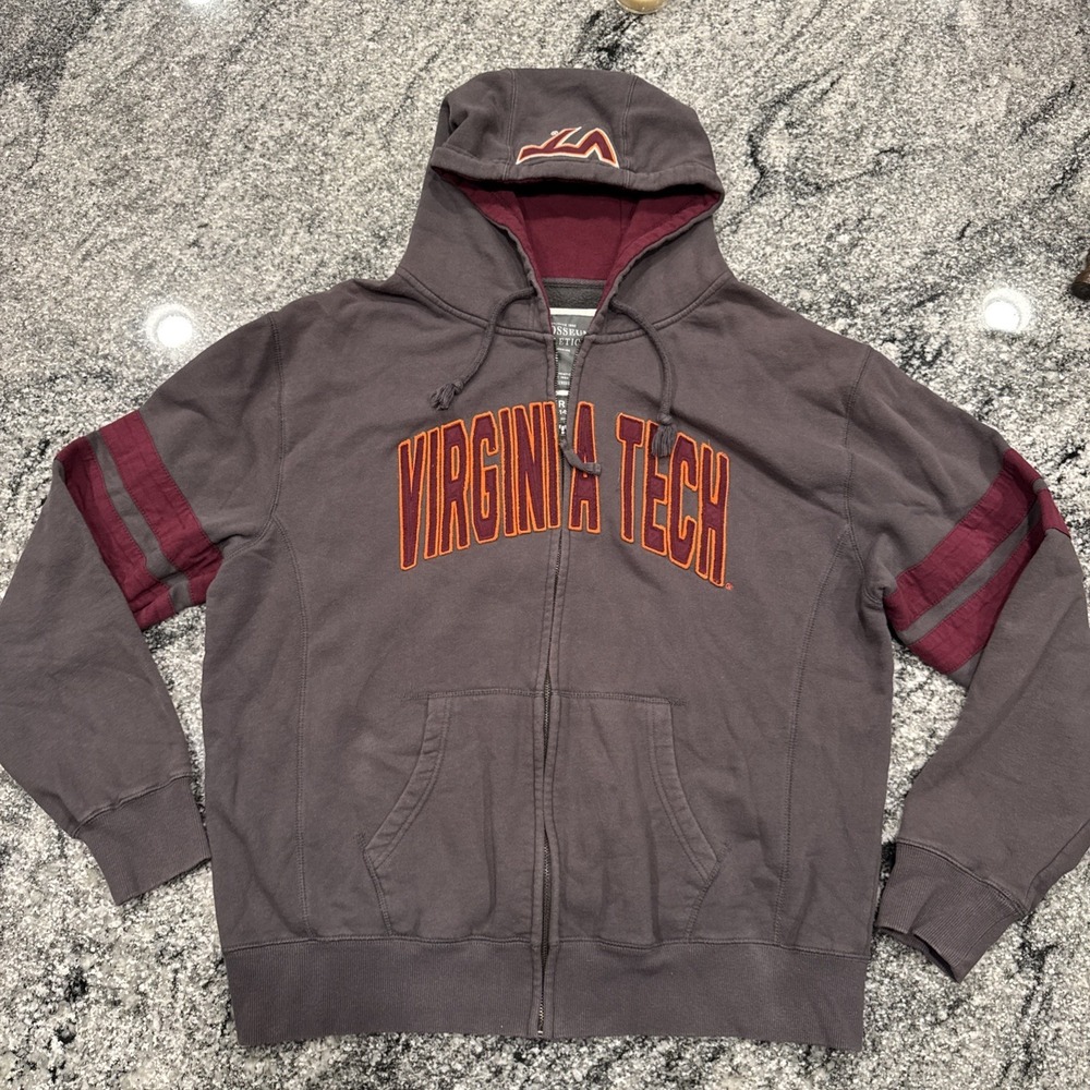 Colosseum Athletics Virginia Tech Grey Maroon Long Sleeve Full Zip‎ Hoodie VT XL
